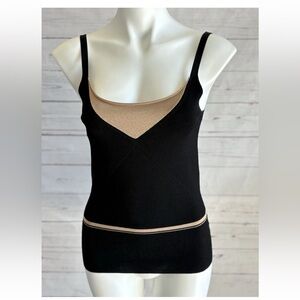 Alfani Womens Black Beige Body Con Layering Tank Top Small Sleeveless Cami NWT